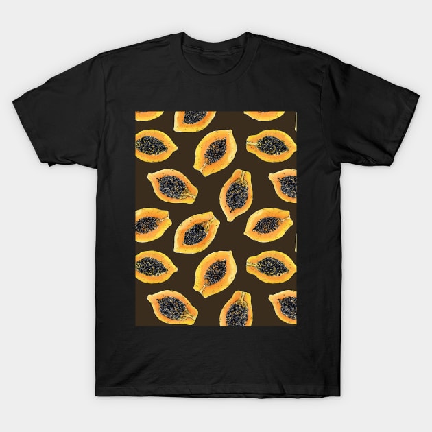 Papaya slices on dark brown T-Shirt by katerinamk